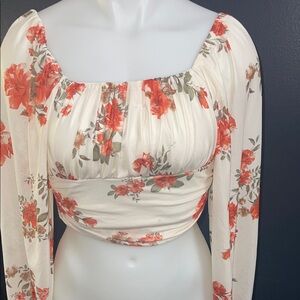 Floral Cream and Red Women's Top